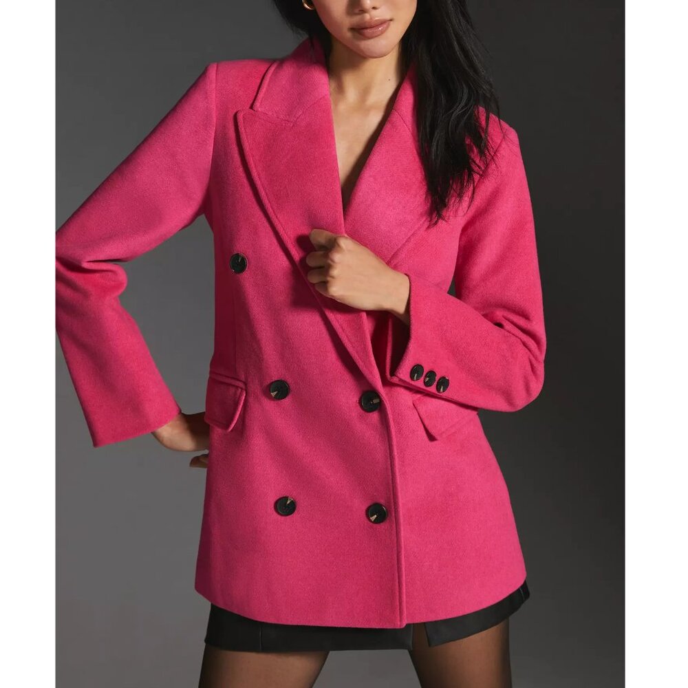 Avec Les Filles Double-Breasted Wool Coat Hot Pink Small